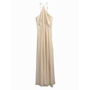 Lulus Sz Large Off White Ivory Halter Maxi Dress Baclkess Sleeveless Wedding